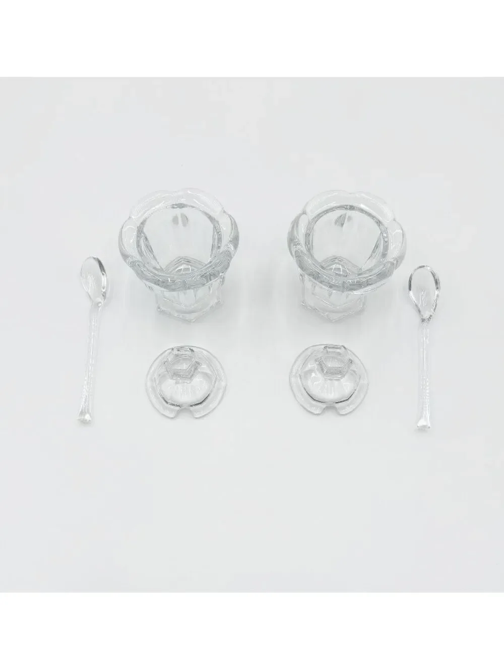 Pair of Baccarat Crystal Harcourt Missouri Jam Jars Lidded with Spoons